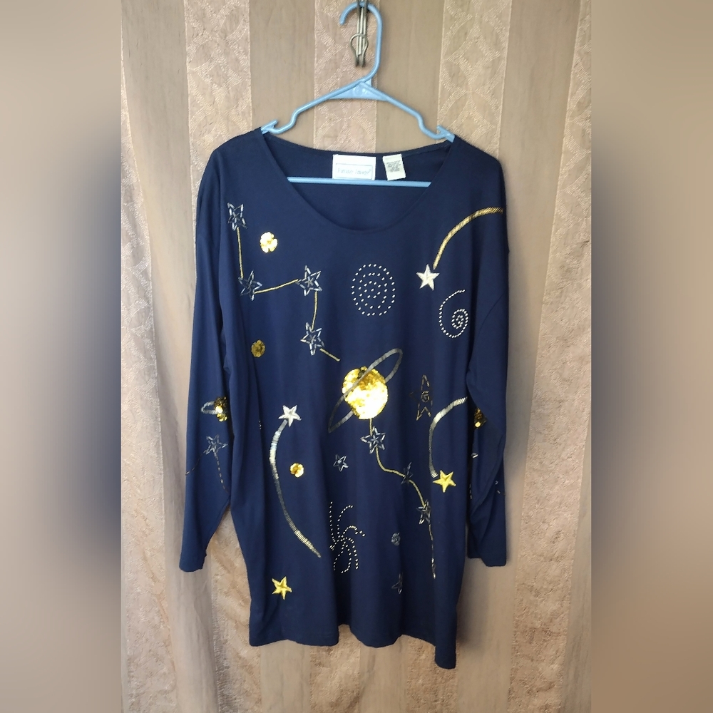 💎 Fitting Image Women's Top Space Themed Embroidered Tunic #0080